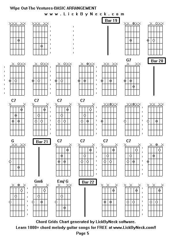 Chord Grids Chart of chord melody fingerstyle guitar song-Wipe Out-The Ventures-BASIC ARRANGEMENT,generated by LickByNeck software.